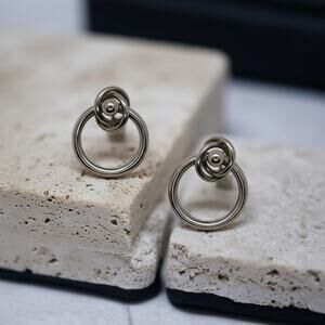 Vintage Silver Tone Door Knocker Hoop Earrings-90s-Minimalist-Modern-Classic